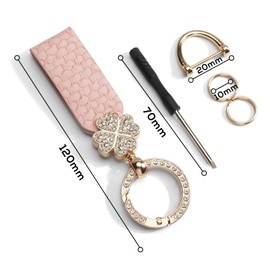Gallkeat Leather Car Keyring, Universal Lanyard with Clover Pendant, Lucky Charm Pendants, Key Ring for Motorcycle, Home Keys, with Anti-Lost D Ring and Screwdriver, pink, Unit size