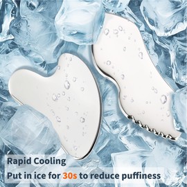 LeMeeOly 2pcs Stainless Steel Gua Sha Facial Tools & Eye Cream Applicator Metal Detail Gua Sha Stone Body Lymphatic Drainage Massager Face Guasha Face Sculpting Tool Skin Care