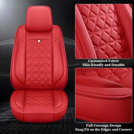 otoez Leather Car Seat Covers 5 Seats Full Set Leatherette Automotive Seat Cushion Protector Universal Fit for Most Cars Suvs Sedens (Red, Style 3)