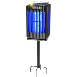 Solar Bug Zapper Outdoor Waterproof, Solar Mosquito Zapper Outdoor with Ground Bracket, Cordless Fly Zapper with Illuminated Light, 5000mAh Rechargeable Mosquito Killer