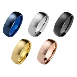 Paula & Fritz® Matte Polished 6 mm Wide Stainless Steel Men's Engagement Friendship Women's Engagement Ring Blue Gold Black Rose Gold Silver Ring Sizes Available: 47 (15) - 69 (22), Stainless Steel