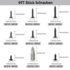 REJOECE Pack of 400 Black Tapping Screws, M3/M4 Self-Tapping Self Tapping Screws, 8 Sizes Screws Black, Wood Screws Assortment Set for Plastic Wood Soft Metal