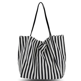 Torytoe Handbag Women's Tote Bag Shopper Large Shoulder Bag Black Striped Canvas Bag Fabric Bag Handbag Shoulder Bags for Work Office Travel Shopping School and Everyday Use, black