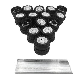 30PCS Toy Car Wheels 2mm Dia Shaft Plastic Car Wheels with 15PCS Shaft Round Rod Axles for DIY Model Toys RC Car Truck Robot Parts (White)