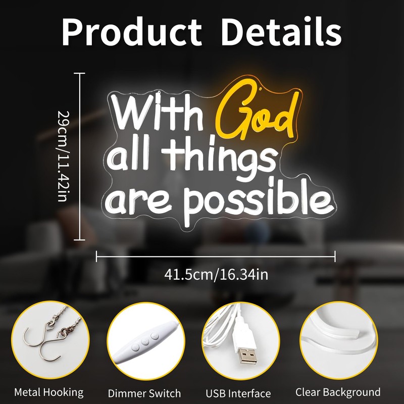 Vveikea With God All Things Are Possible Neon Sign God