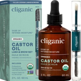Cliganic Organic Castor Oil, 60 ML - Includes Eyelash Kit - Usda Certified - Non-GMO - Pure and Natural Face Oil - Vegan, Cruelty-Free - for Eyelashes