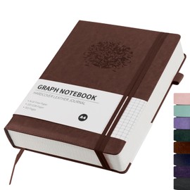 Rinrda Graph Paper Notebook 8.5x11 Hardcover Leather Journal For Women,365 Pages Graph Journal Graphing Notebook for Work, School,Engineering,Brown Thick Grid Notebook For Men
