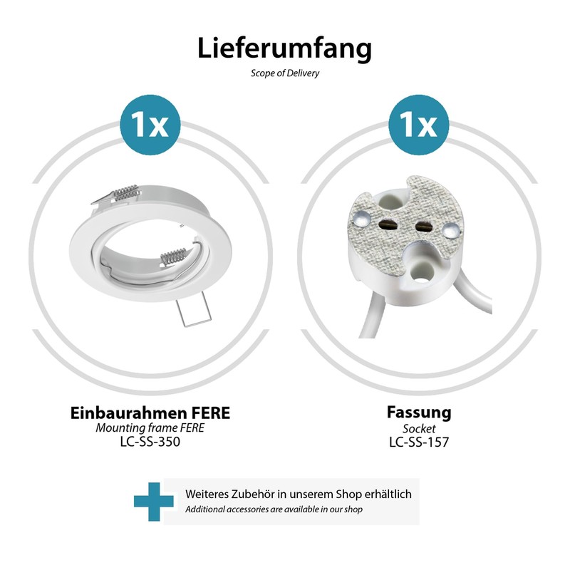 ledscom.de 5 Pieces Ceiling recessed Frame Fere recessed Frame White