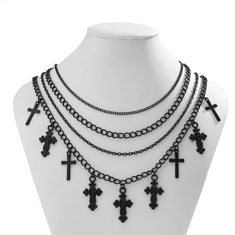 Gothic Black Cross Necklace for Women,Goth Layered Crucifixion Choker Necklace