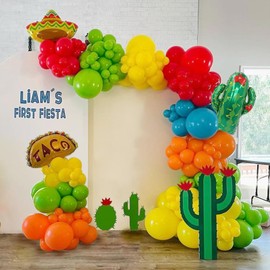 Mexican Fiesta Balloons Garland Arch Kit 153pcs Fiesta Party Decorations Cactus Taco Sombrero Balloons for Cinco De Mayo Taco Twosday Birthday Baby Shower Party Decorations