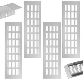 4 Pieces Silver Aluminum Alloy Kitchen Air Vent Grille Cover, 300x80 mm Cupboard Vents with Screws, Kitchen Plinth Vent, Radiator Grill, Ventilation Grille for Wardrobe, Shoe Cabinet, Bathroom Kitchen