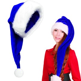 Extra Long Santa Claus Hat for Adults,75cm Large Royal Blue Christmas Hat Xmas Caps,Velvet Christmas Hat Santa Claus Costume Father Xmas Fancy Dress Accessory Props For Christmas Party Funny Xmas Gift