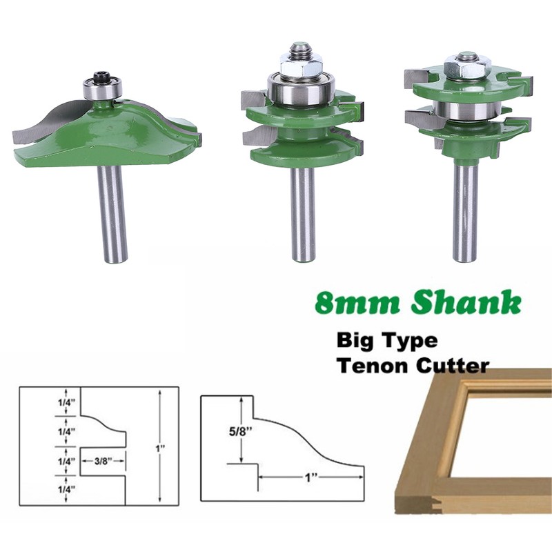 3Pcs 8-Shank Cutter Drill Set T Shape Wood Milling Cutter