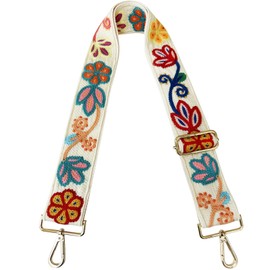 TCOMVEZ Embroidery Flower Purse Strap Replacement Crossbody for Handbags Women Guitar Strap 2 inch Wide Adjustable Bag Straps (Off white)