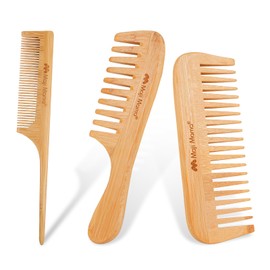 Maji Mama Natural Bamboo Comb Set Anti-Static Fine Wide Tooth Wooden brush For Detangling Styling Thick Thin Straight Hair For Men or Women,Rat Tail Comb For Teasing Strands & Post Styling,3PCS
