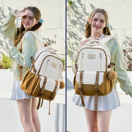 Caoroky knight Travel Laptop Backpack for Women Girls Elementary High School Bag College Backpacks Waterproof Daypack Large Bookbags Purse for Teens Students Computer Bags 15.6 Inch-Brown