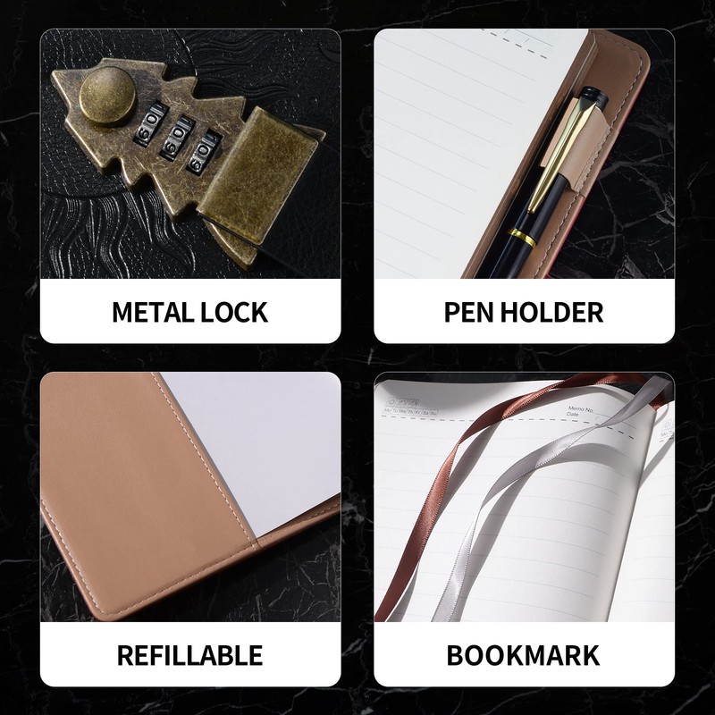 ZXHQ Lock Diary with Pen, A5 Ruled 240 Pages PU