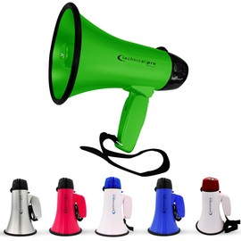 Technical Pro 20 Watts Lightweight Portable 300M Range Green Megaphone Bullhorn with Strap, Siren, and Volume Control, Good for Trainers, Soccer, Football, Baseball, Coaches