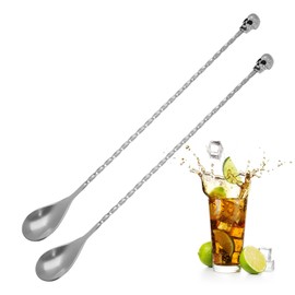2Pcs 10.5 inches 3D Skull Curvy Design with bar Cocktail Spoon Stainless Steel Bar Tool Bar Accessories Bar Spoon Long Spoon Cocktail Mixer (2)