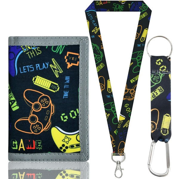 Amexo Kids Wallet, Cute Trifold Wallet with Lanyard, Zippered Coin