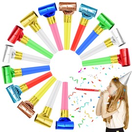 Twavang 24 Pcs Party Blower Colorful Blowouts Noisemakers Birthday Blowouts Whistles for Party Favors(Colorful Metallic Roll)