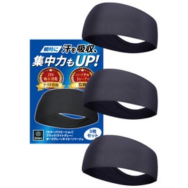 [JIS Water Absorption & Quick Drying Test Passed] Headband Headband Hair Turban Bandana (Dark Gray x 3, Free)