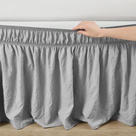 Lush Decor Ruched Ruffle Elastic Easy Wrap Around Bedskirt, Queen/King, Light Gray