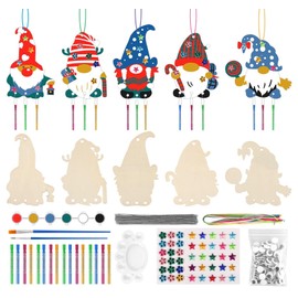 10 Pcs Christmas Wind Chimes Craft Kit for Kids,5 Style Unfinished Wood Slice with Paint Set Ornaments with 6 Colorful & 2 Colorful Pens, DIY Wooden Ornaments Hanging Decorations for Xmas Tree Party