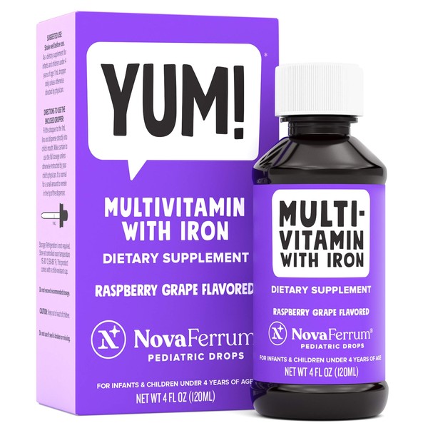 NovaFerrum Yum | Multivitamin with Iron for Infants, Toddlers & Kids | Immune Support | Ages 4 & Under | Gluten Free Certified | Sugar Free | Raspberry Grape | 120 Servings