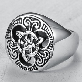 JUDE Stainless Steel Vikings Celtic Knot Signet Biker Ring (Silver, U)