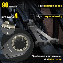 KJE 90-Teeth SAE 180° Flex-Head Ratcheting Wrench Set, Cr-V Steel, 11-Piece SAE 1/4"-3/4" Combination Wrenches set, Nickel Plating, with Organizer Bag, for Auto, Machine Repair, Father's Day Gift