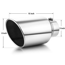 Exhaust Tip 5" Inlet to 8" Outlet, A-KARCK 15" Overall Length Polishing Exhaust Tailpipe Tip Bolt On Design Protect Vehicle Tailpipe
