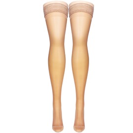 NuVein Sheer Compression Stockings for Women, 15-20 mmHg Support, 20 Denier, Thigh High, Closed Toe, Beige, Medium