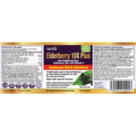 Herba Sambucus Black Elderberry Capsules – 2,000mg Equivalent | 10:1 Extract with Echinacea and Goldenseal Root, Vitamin C, and Zinc | Elderberry Supplement to Help Relieve Symptoms of Cold, Flu, and Sore Throat | Extra Strength 60 Vegetable Capsules