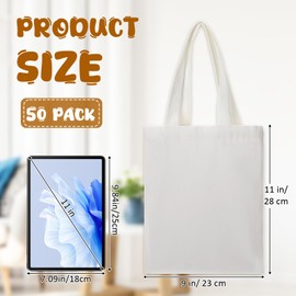 Reginary 50 Pack Mini Canvas Tote Bags Bulk, 9 x 11 Inch Small Sublimation Blank Tote Bags Bulk for DIY Projects Heat Transfer Painting Craft Party Supplies Reusable Cotton Canvas(White)