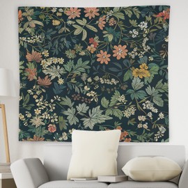 WNAGT Dark Green Floral Botanical Tapestry Wall Hanging, Cottage Core Decor, Nature Rustic Cottagecore Flower Plants Wall Blanket Decor for Home Bedroom Living Room Office, 50x60 Inch