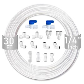 TSnsfCerti NSF Certified 1/4" O.D. Water Line Tubing and Push to Connect Fittings for RO (Reverse Osmosis) Water Filter 14 pcs+30 feet 1/4" water tubing.