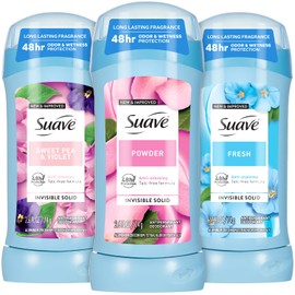 Suave Antiperspirant Deodorant for Women Variety 3-Pack – Powder, Fresh, Sweet Pea & Violet, Anti-Staining Invisible Solid, Talc-Free, 2.7 Oz Ea