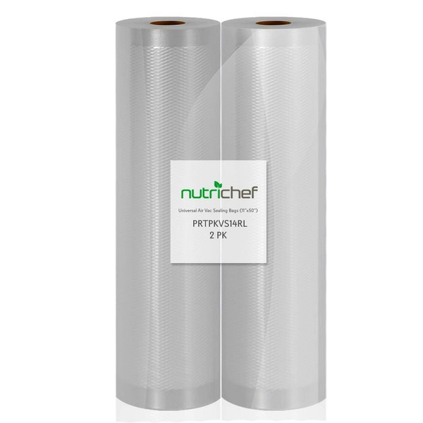 NutriChef Vacuum Sealer Bags 11x50 Rolls 2 pack for Food Saver, Seal a Meal, NutriChef, Weston. Commercial Grade, BPA Free, Heavy Duty, Great for vac storage, Meal Prep or Sous Vide