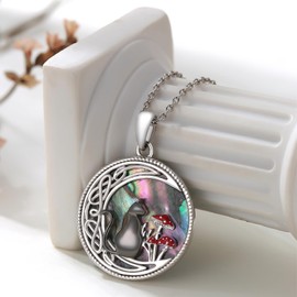 PARYFO Black Cat Pendant Necklace 925 Sterling Silver Celtic Moon Pendant Mushroom Necklace Cat and Mushroom Jewellery Gifts for Women Girls Sterling Silver, ster
