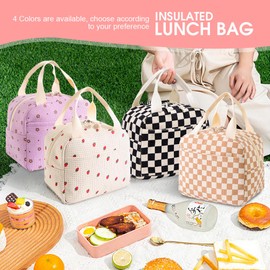 Chamgeco Insulated Lunch Bag for Kids & Adults, Reusable Corduroy Lunch Box Tote Bags, Leakproof Cooler Bag for Work Office Picnic School Travel BBQ, Large Capacity & Cute Design (Black Plaid)