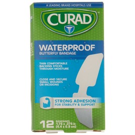 Curad CUR47442RBZ Bandage, Butterfly, Wp, 1 3/4" x 3/8", 1 box of 12 Bandages