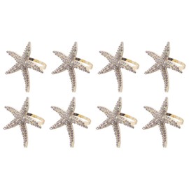 Hopbucan 8 Pack Crystal Starfish Napkin Rings,Rhinestone Napkin Ring Napkin Holders for Wedding, Beach Table Decor