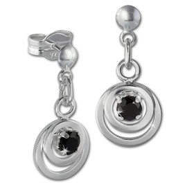 SilberDream SDO580S Silver Double Ring Black Zirconia Earrings, Sterling Silver Cubic Zirconia