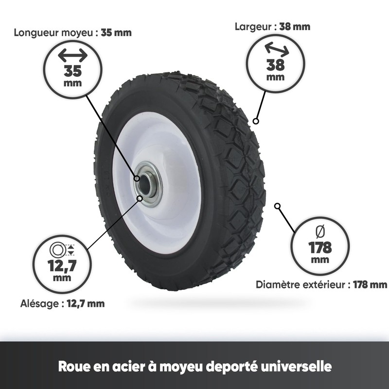 Universal Steel Wheel with Offset Hub for Garden Tools -