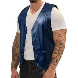 Barry.Wang Mens Leather Suit Vests Casual Western Cowboy Vest V-neck Jacket Lightweight Waistcoat