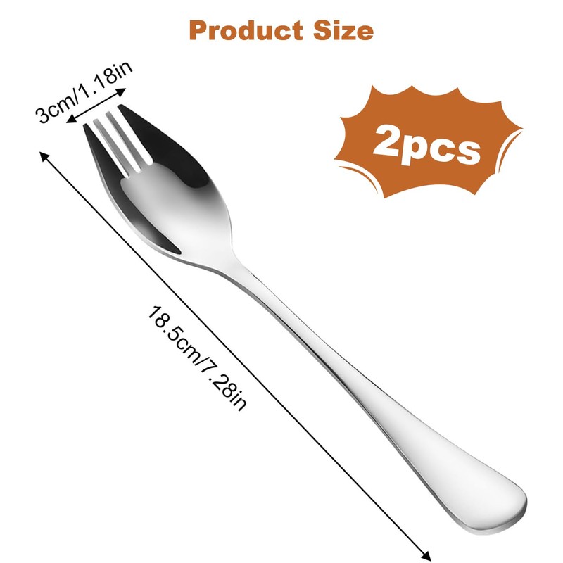 2 Pcs Stainless Steel Sporks - Long Handled Multifunctional Utensils