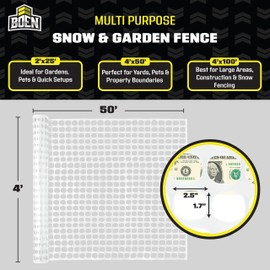 BOEN 4' x 50' White Temporary Fencing, Mesh Snow Fence, Plastic, Safety Garden Netting, Above Ground Barrier, for Deer, Kids, Swimming Pool, Silt, Lawn, Rabbits, Poultry, Dogs