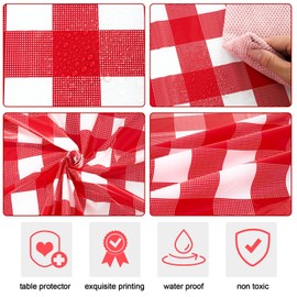 Oudain 6 Pcs Christmas Plaid Disposable Plastic Tablecloth with Table Runner Design 108 x 54'' Party Buffalo Plaid Table Cloth Rectangle for Birthday Wedding (White Red)