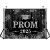 LYCGS 10X8ft Black and Silver Graduation Backdrop Class of 2025
